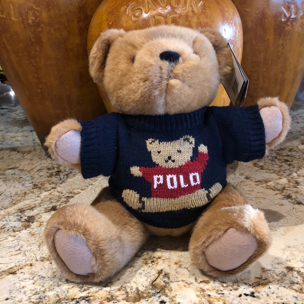 Ralph Lauren, 1997 polo bear with blue sweater and teddy bear Polo Logo